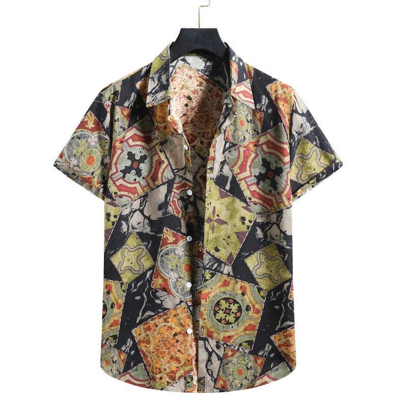 

Mens Vintage Floral Print Beach Shirts Hawaiian Aloha Shirt Men Hipster Summer Short Sleeve Shirt Men Clothing Chemise Homme XXL