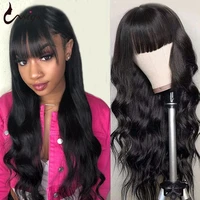 uwigs body wave wig with bangs full machine made wig brazilian body wave wig remy human hair wigs for black women 8 26 inch