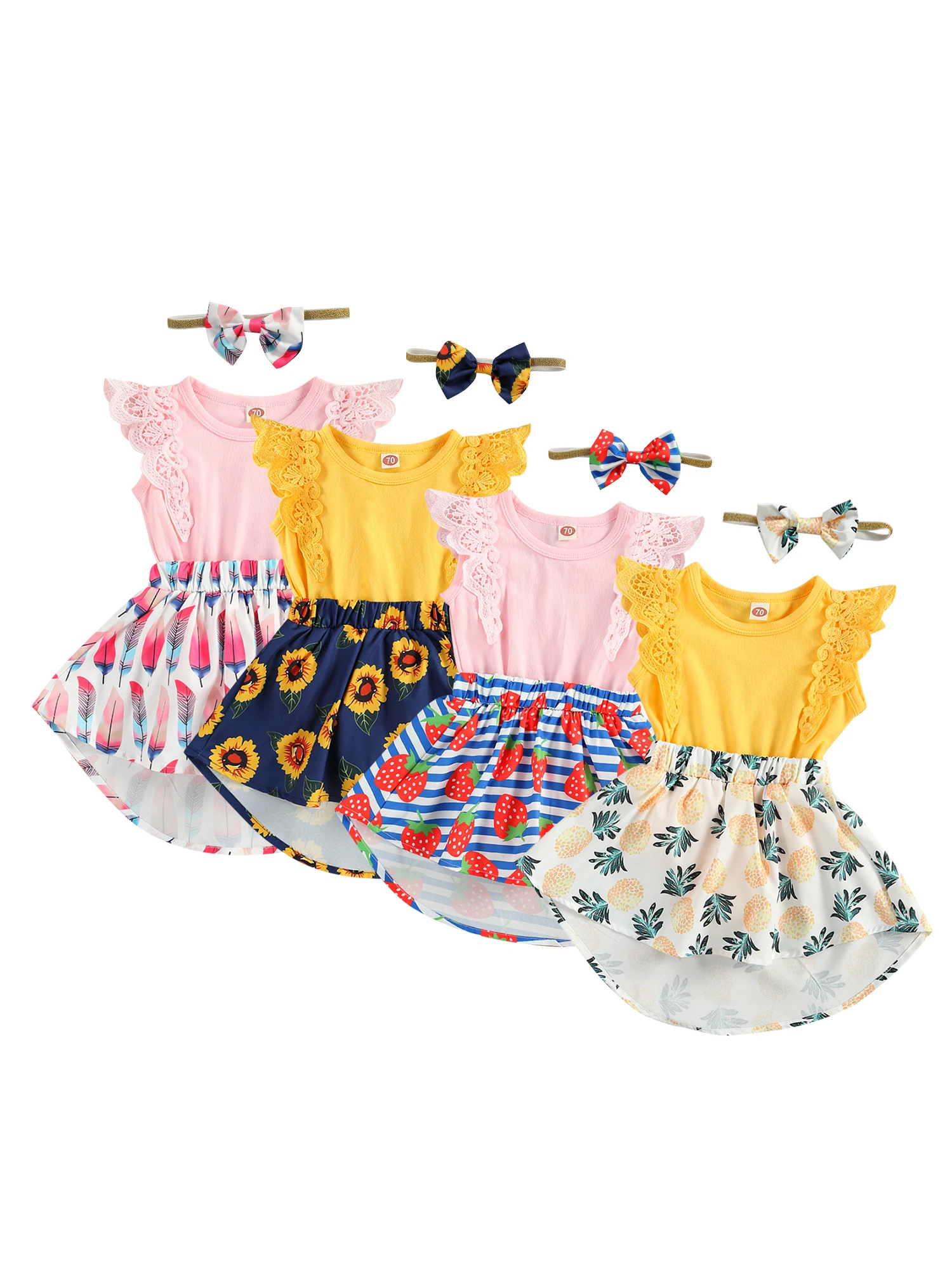 

Newborn's Romper Dress, Infant's Lace Fly Sleeve One Piece Jumpsuit Skirt Hair Band for Baby 2021 New Floral One Piece