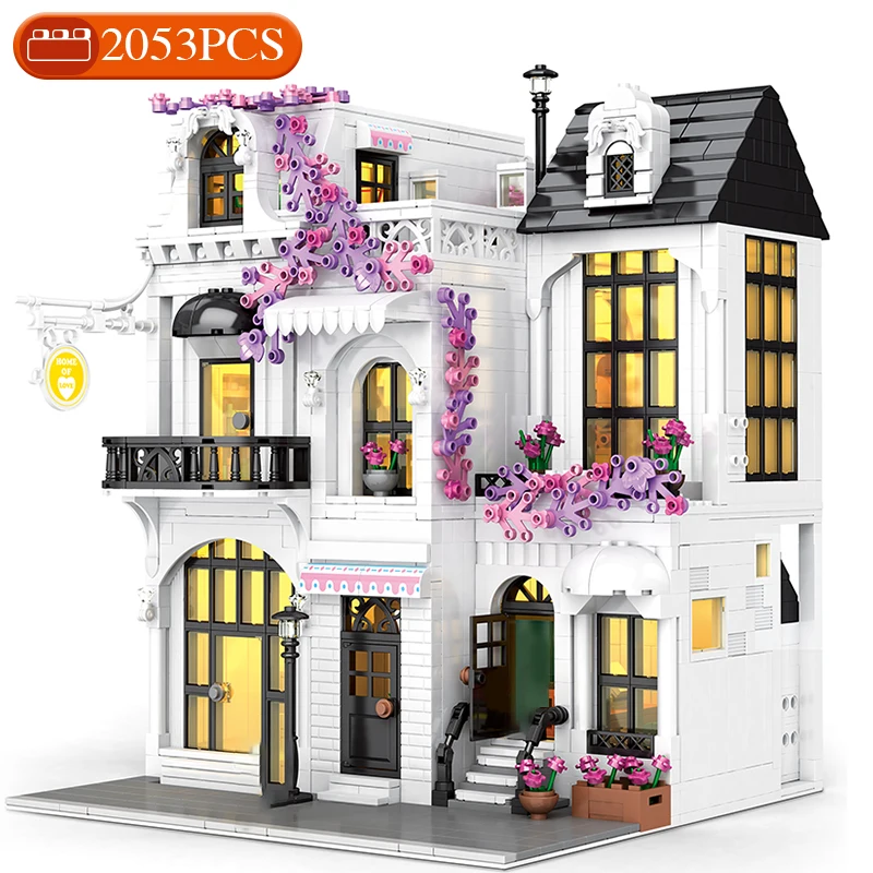 

Ideas European style Architecture Building Block Outdoor Balcony Bouquet House Flower Street Brick DIY Expert Toys For Friend