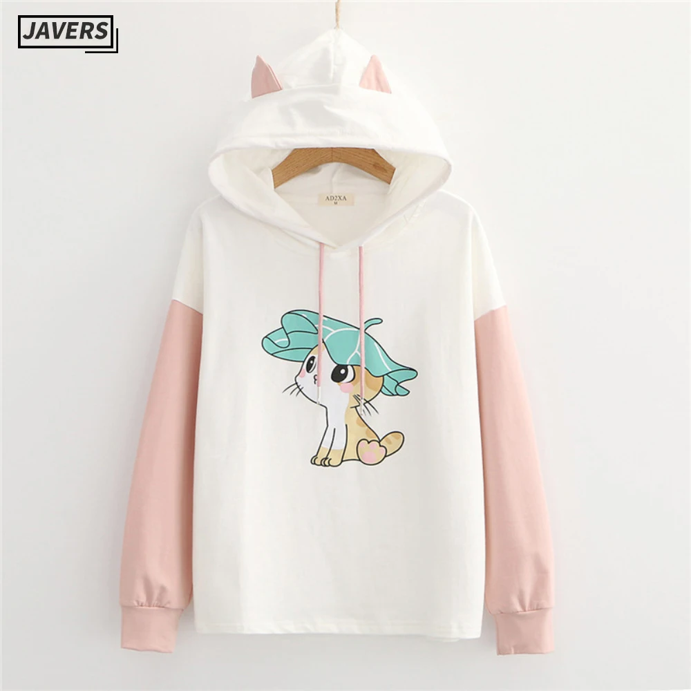 

Mori Girl Cute Long Sleeve Hoodie Women Kawaii Cartoon Cat Ear Pink Sweatshirt Teen Girls Casual Loose Anime Hooded Sweetshirts