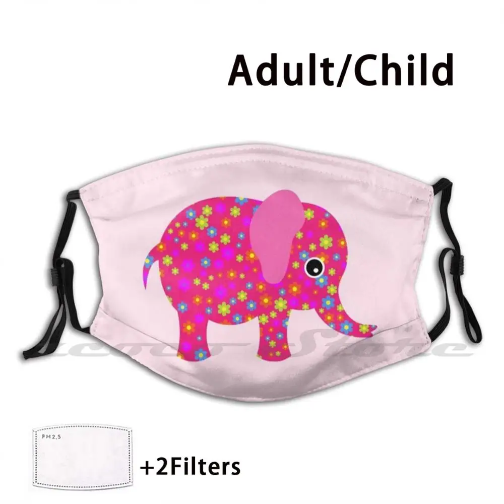 

Pink Elephant With Flowers Mask Adult Child Washable Pm2.5 Filter Logo Creativity Eléphanteau Flowery Pink Elephant Pink