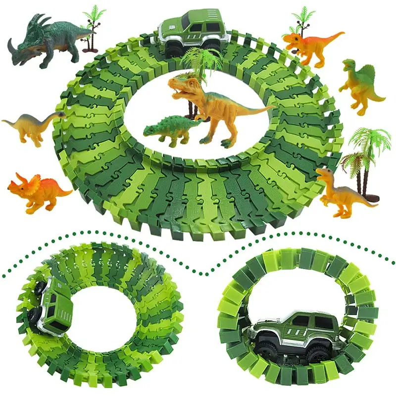 

Dinosaur Railway Toy Car Track Racing Track Toy Simulation Track Set Educational Bend Flexible Race Track For Children Boys