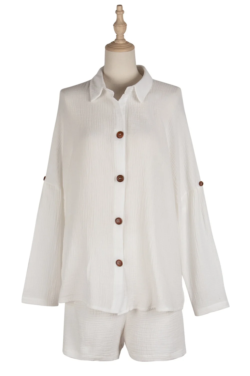 

Spring and summer two-piece sportswear leisure suit set women's white shirt shirt shirt top cotton linen shorts pants two-piece