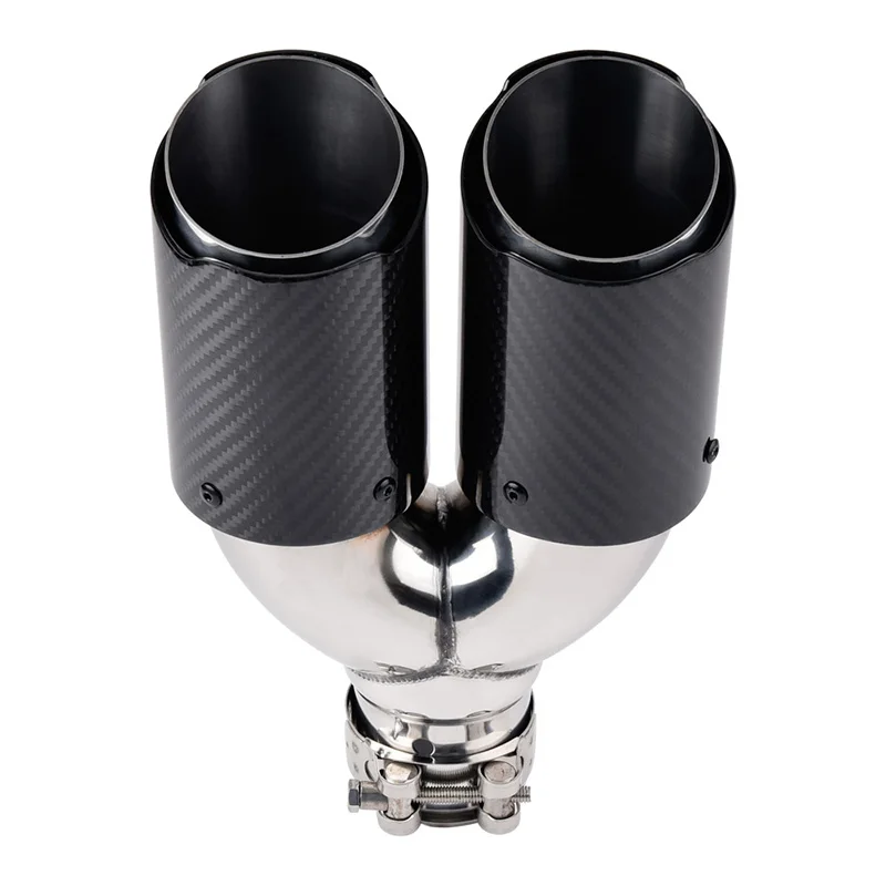 Универсальный двойной наконечник для выхлопной трубы глянцевый из углеродного