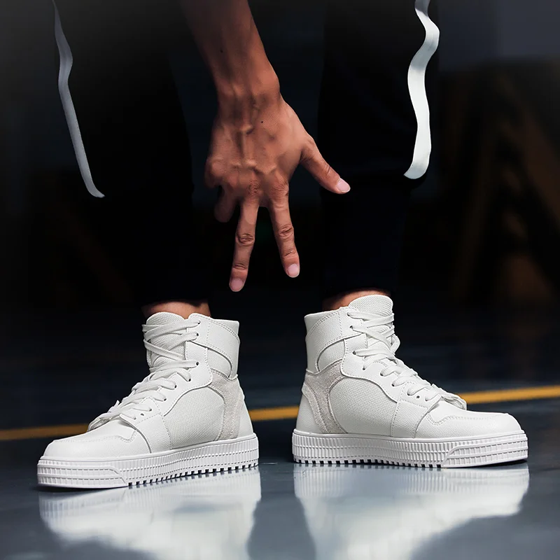 

High-Top Fashion Sneakers Men Shoes 2019 New Men's Casual Shoes Campus Wind Non-Slip Shoes Leather Stitching Men's Casual Shoes