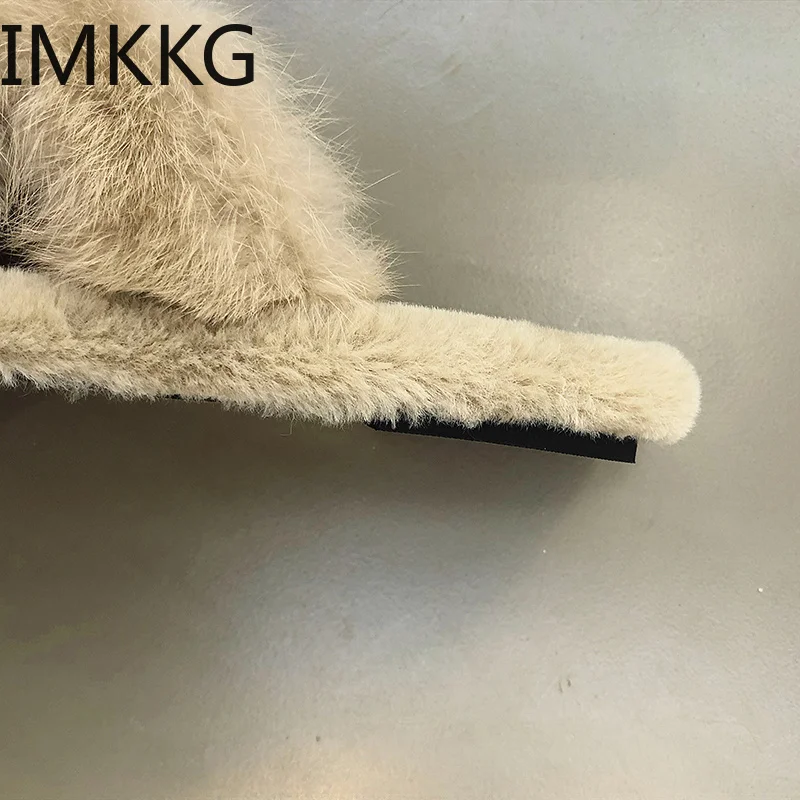 Тапки женские домашние на плоской подошве теплые мягкие без застежки мех V359