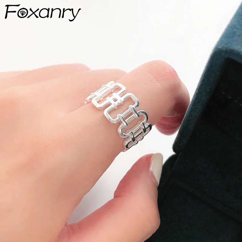 

Evimi Minimalist 925 Silver Color Finger Rings New Fashion Creative Width Hollow Chain Geometric Handmade Party Jewelry