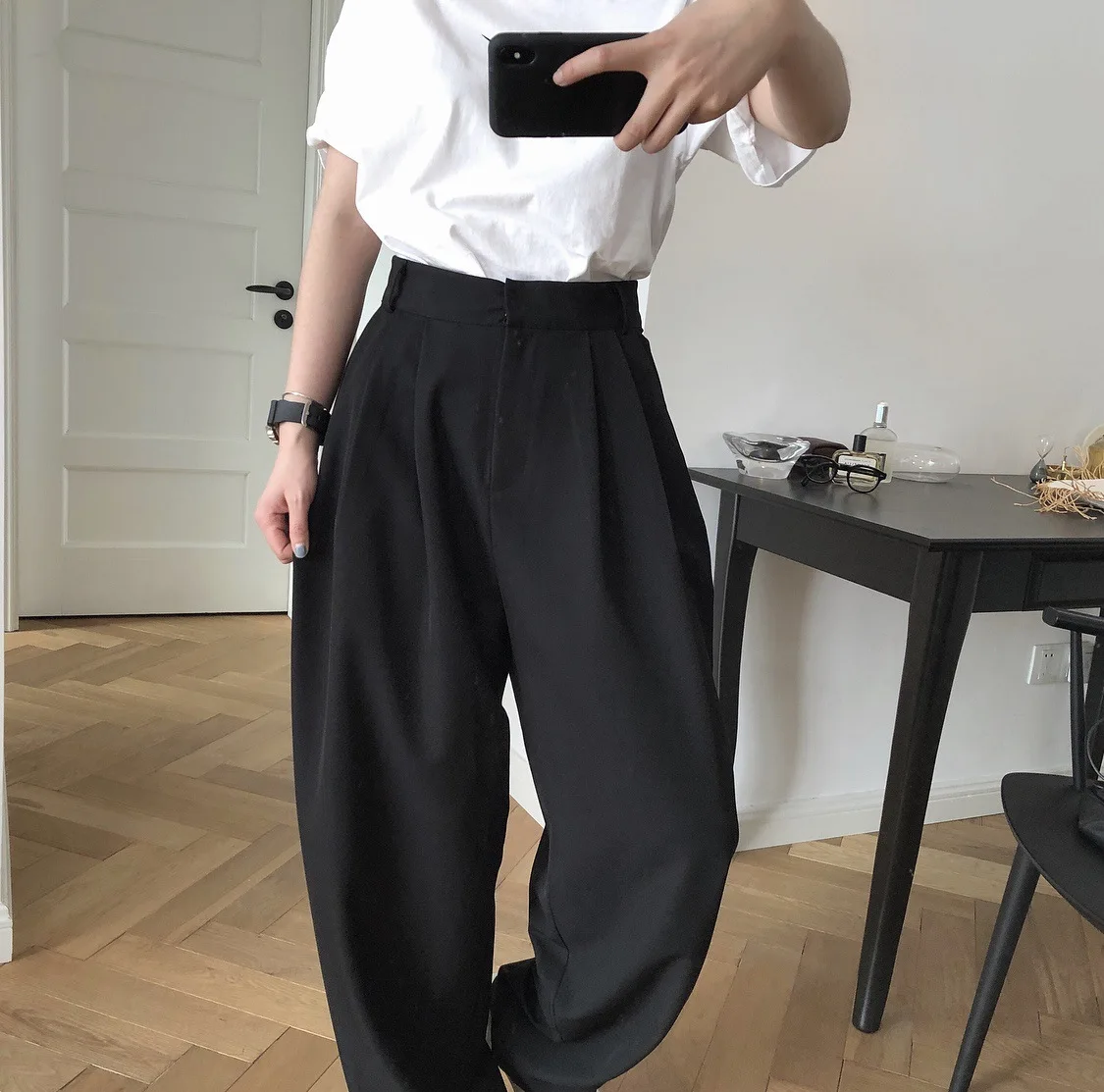 

European and American Fashion High Waist Wide Leg Suit Pants Loose All-Matching Straight Baggy Pants Women's Casual Pants