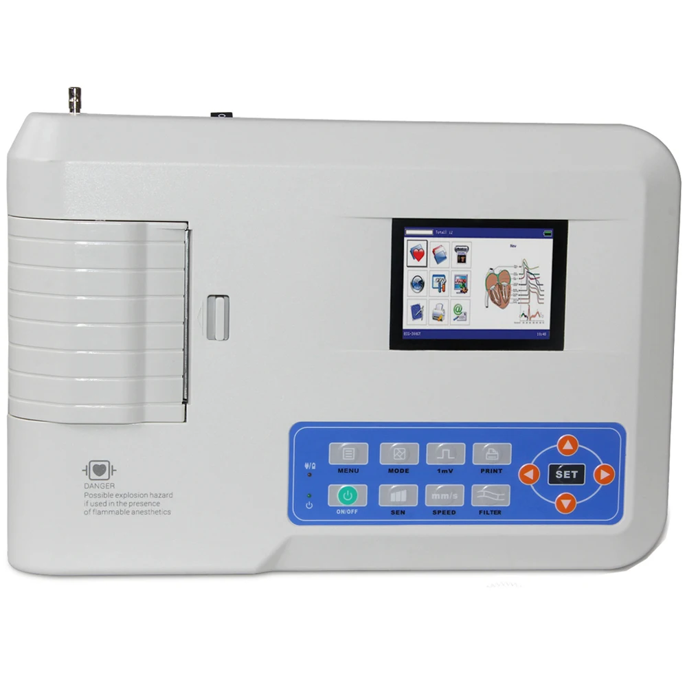 ECG300G-VET 4.3" Veterinary Digital Electrocardiograph 3 channel 12 leads ECG Machine Animals EKG Monitor with Printer - купить по