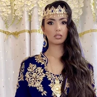 blue stone women hair chain gold plating metal tassels bridal hair jewelry arabic muslim wedding hair accessories headband