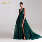 Зеленое вечернее платье-трапеция Berylove, длинное платье из струящегося тюля для выпускного вечера, вечерние нее платье с глубоким V-образным вырезом и Боковым Разрезом, официальное элегантное платье для вечеринки