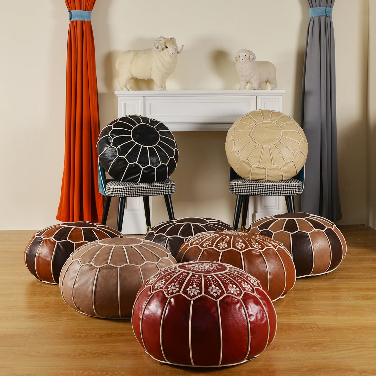 Decorative Moroccan Artificial Leather Pouf Hassock Ottoman Footstool Round & Large 50*50*30cm Unstuffed Cushion | Дом и сад