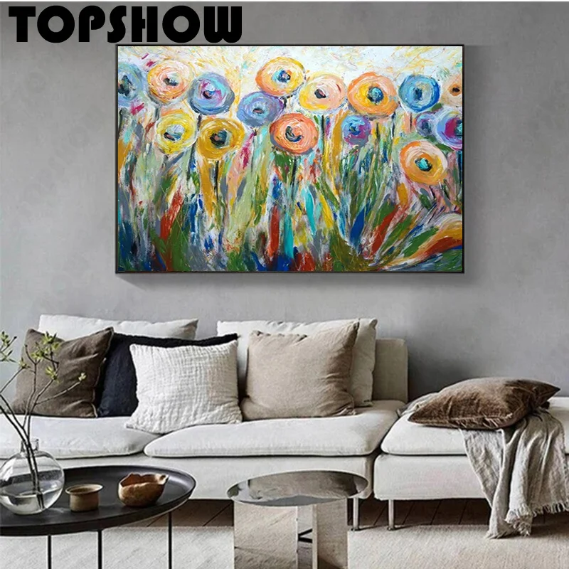 

Модные цветы, большая оригинальная абстрактная живопись, Современная Абстрактная живопись, масляная живопись, настенное искусство