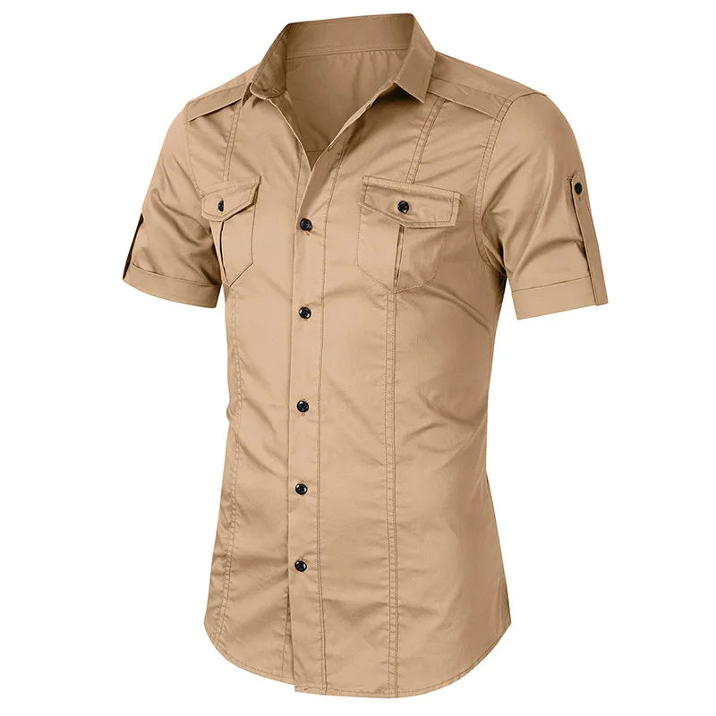 Летняя Повседневная рубашка с коротким рукавом и пуговицами приталенный силуэт