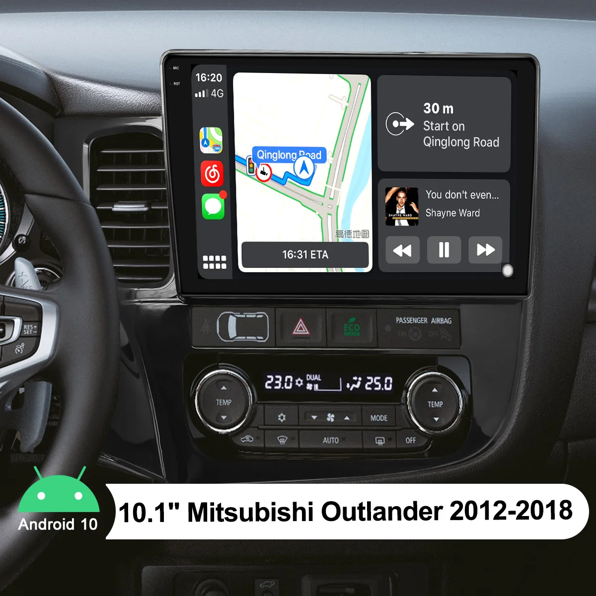 구매 10''Autoradio 1 Din 안드로이드 10 헤드 유닛 자동차 라디오 스테레오 GPS 네비게이션 무선 Carplay For Mitsubishi Outlander 2012 2018 DVR