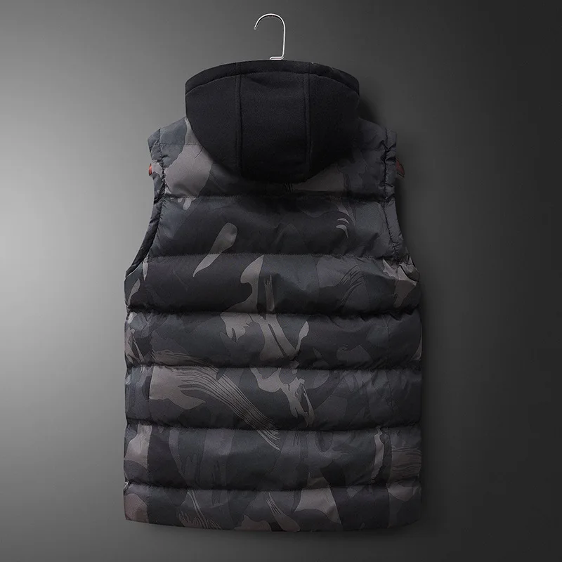 

Autumn Winter Men Hooded Vest Jacket Camouflage Sleeveless Jacket Warm Hood Jacket thick warm vest tide
