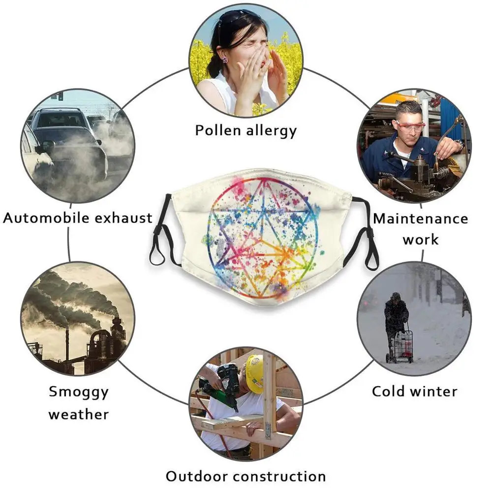 

Watercolor Sacred Geometry For Good Luck By Vart Custom Design For Child Adult Mask Anti Dust Filter Print Washable Face Mask