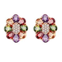 fashion mona lisa style zircorn multi color oval flower crystal trendy rose gold flower earring jewelry for women christmas gift