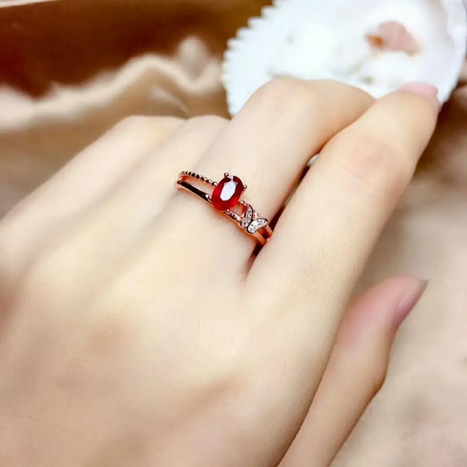 Rose gold ring MeiBaPJ стиль натуральный рубин хорошие Свадебные украшения наборы 925 серебро Мода бабочка кольцо подвеска ожерелье комплект из двух предметов - Цвет камня: Rose gold ring