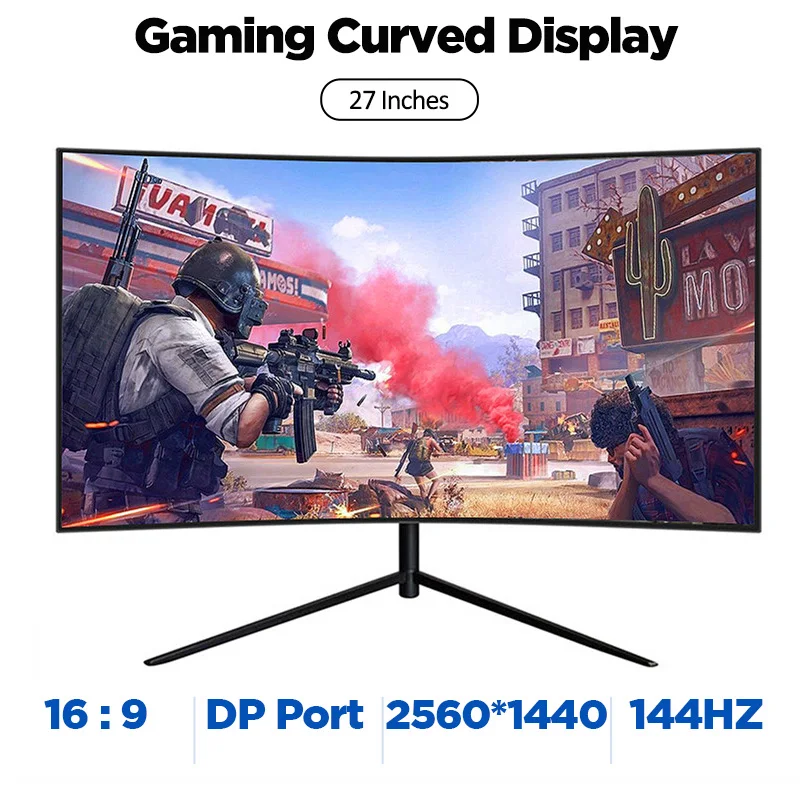 Изогнутый монитор 27 дюймов 144 Гц для ПК игрового компьютера экран дисплея 2K 2560*1440