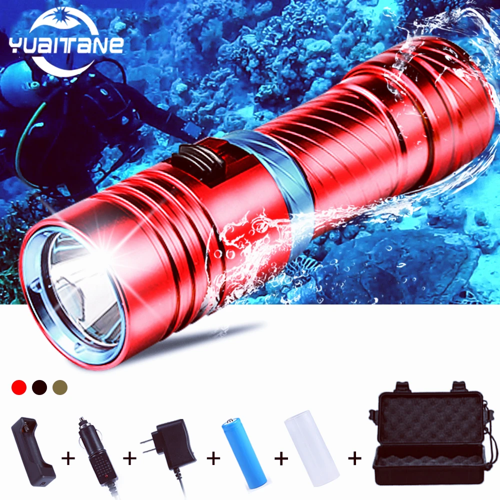 

IPX8 Waterproof Scuba Diving Light Underwater 100 Meters LED Flashlight Camping Lanterna Dive Torch lamp with Stepless Dimming