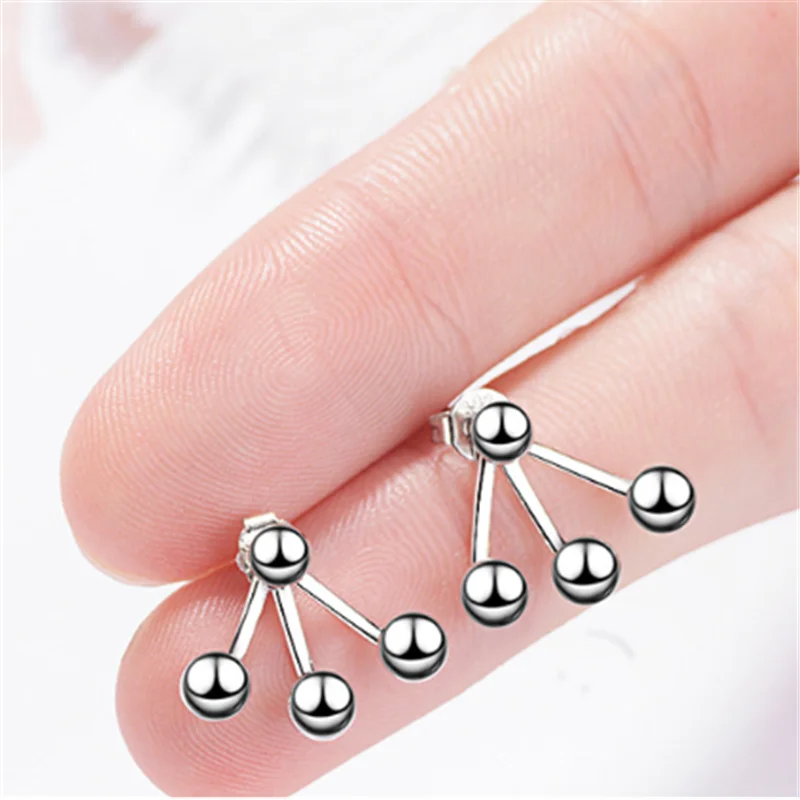 Простые серьги-гвоздики с геометрическими бусинами сережки-гвоздики серебряным