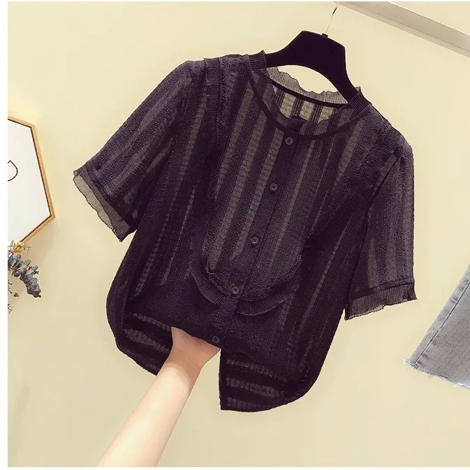 

Top Women's Short-sleeved 2021 Summer Chiffon Shirt Scheming Shirt Design Sense Super Fairy Lace Sweet Small Shirt Thin