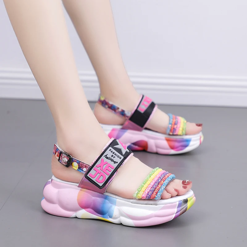Rimocy/разноцветные сандалии гладиаторы с радужными ремешками модная женская обувь