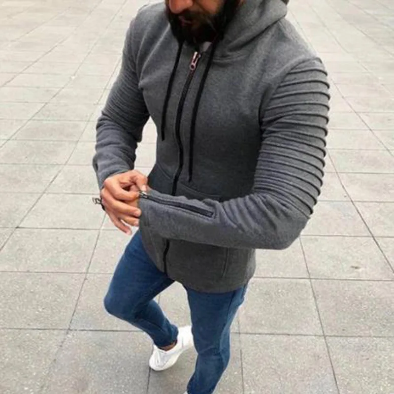 

Mens Hoodie Jackets Sweatshirt Pleated Long Sleeve Hooded Coat Casual Outwear