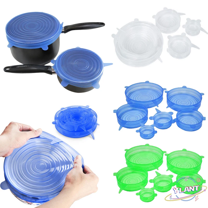 

SWT Reusable Stretch Lids Wrap Kitchen Accessories 6 Pcs Food Silicone Cover Universal Silicone Lids For Cookware Bowl Pot Lid