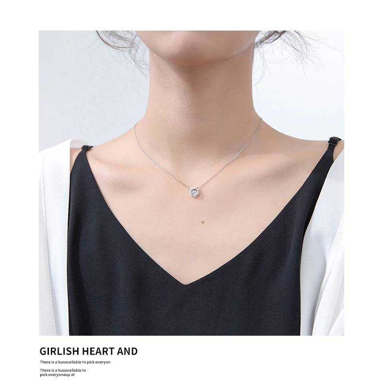 Modian Exquisite Swing Clear CZ Round Classic Sparkling Jewelry Fashion 925 Sterling Silver Wedding Necklace Pendant For Women