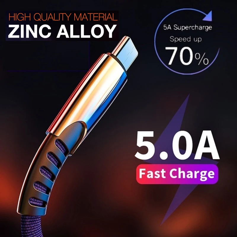

USB 3.0 Type C Data Sync Fast Charging Cable For Samsung A12 A51 Motorola One Moto G9 Play Honor 9X Zinc Alloy Braided USB Wires