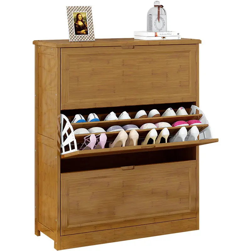 Бамбуковый раскладной многослойный шкаф для обуви дома крыльца из цельного