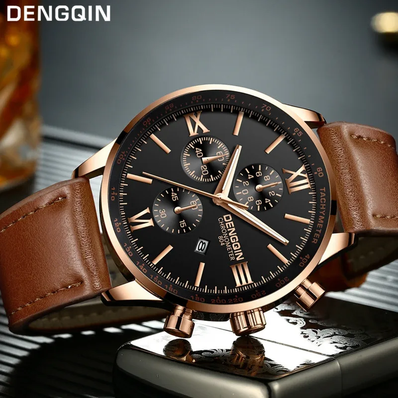 

Dengqin Business Mens Watches Top Brand Luxury Quartz Watch Sports Wrist Watch Men Leather Belt Clock 2021 Relogio Masculino