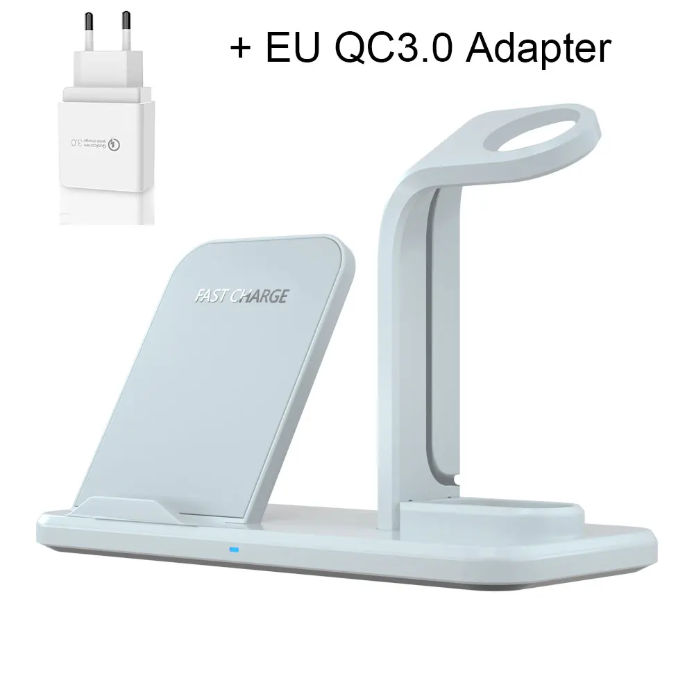 Qi Беспроводная зарядная док-станция держатель для Apple Watch 4 3 2 Airpods iPhone 11 Pro X XS Max XR 8 Plus Индукционная зарядная станция - Цвет: Add EU Adapter