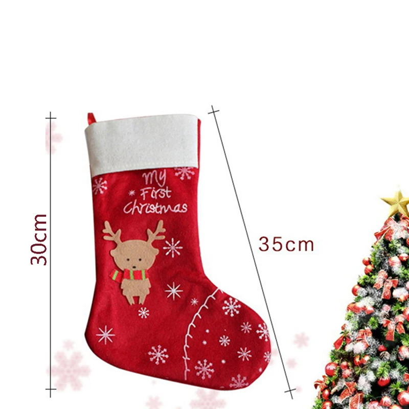 

1pc Christmas Stockings Gifts Cloth Santa Elk Socks Xmas Lovely Large Gift Bag For Children Fireplace Tree Christmas Decoration