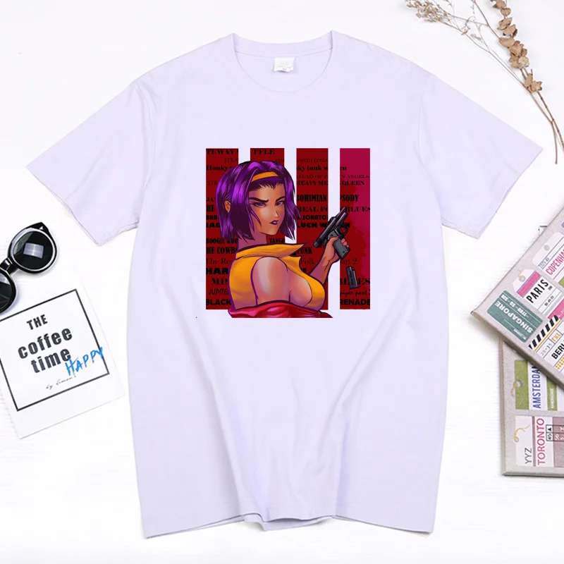 

Kawaii Faye Valentine & Spike Spiegel T-shirt for Mens 90s Vintage Cowboy Bebop Japan Anime Tee Classic Reminiscence Style Tops