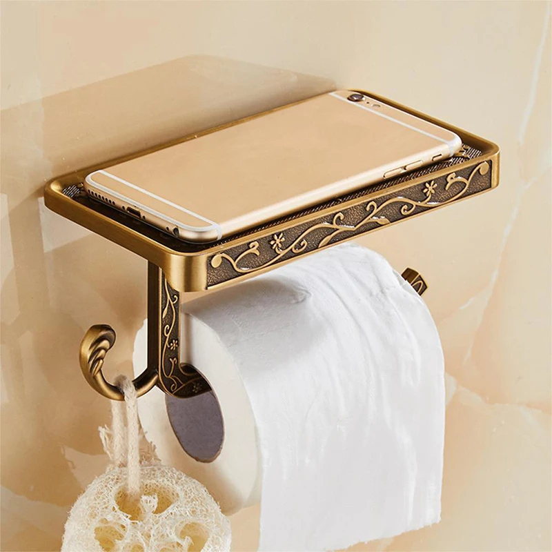 antique brass black toilet tissue roll paper holder for bathroom accessory mobile phone shelve towel storage rack with robe hook free global shipping