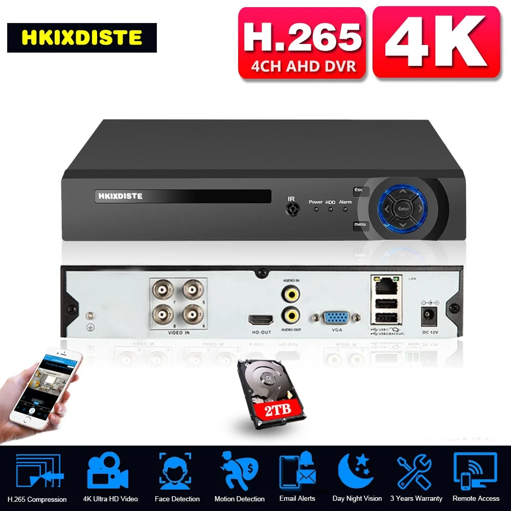 

6 IN 1 4CH 4K 5MP AHD DVR Surveillance Security CCTV Recorder 4 Channel Hybrid DVR NVR For Analog AHD CVI TVI IP Cam XMEYE H.265
