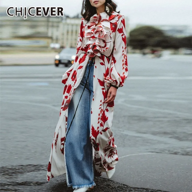 Женское лоскутное платье CHICEVER красное асимметричное в пол с рукавами фонариками