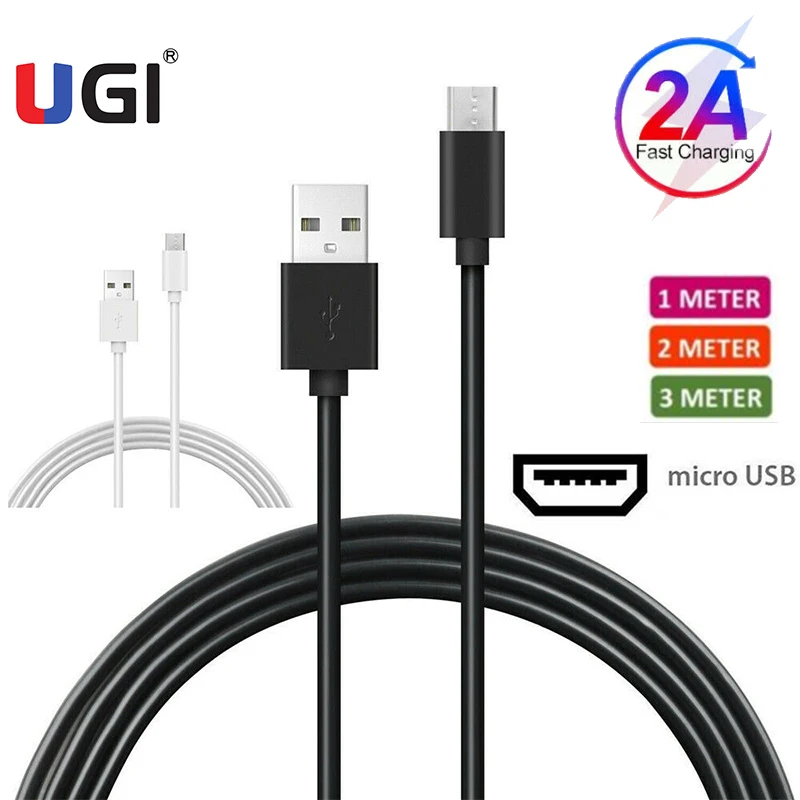 

UGI 2A Fast Charging Cable Charge Micro USB For Samsung Huawei Xiaomi Data Sync Transfer Cable 0.25M/1M/2M/3M PVC White Black