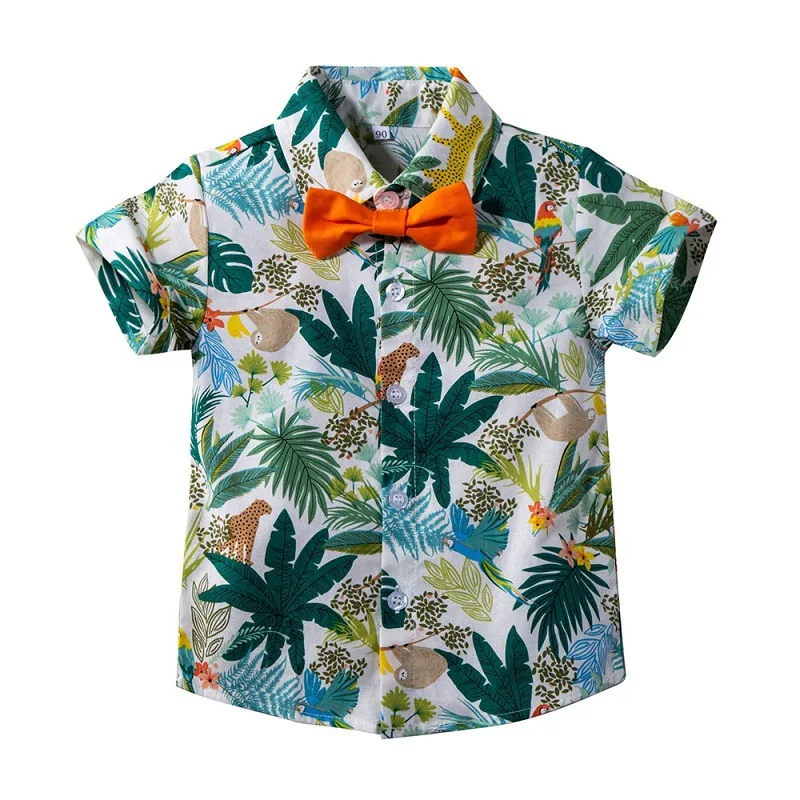 Baby Boy Gentleman Set Hawii Style Print Coloring Shirt+ Short Pants 2020 Summer Party Birthday Clothing Bebe 2 Pcs Suit |