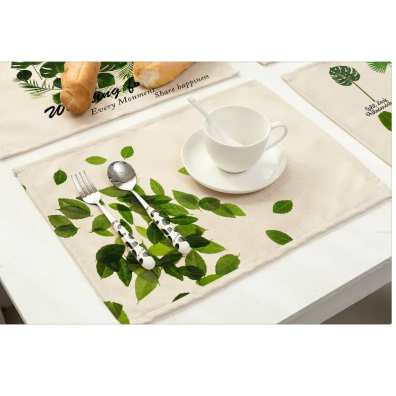 Креативные столовые приборы с принтом зеленых листьев Западный пищевой коврик