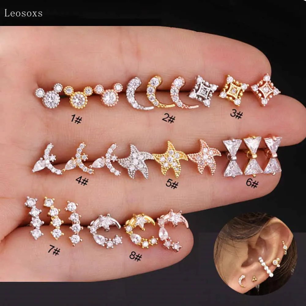 

Leosoxs 2pcs New Sweet Zircon Five-pointed Star Straight Pierced Earrings Piercing Jewelry