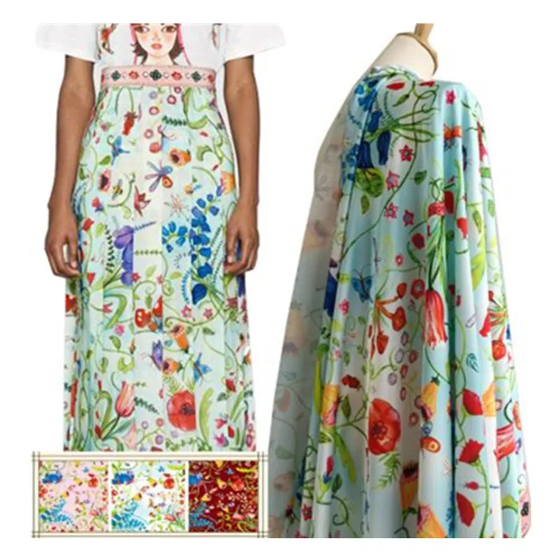 

Poppy flower printed polyester fabric cloth 145 cm width brand fashion clothing dress fabric custom wholesale alibaba express