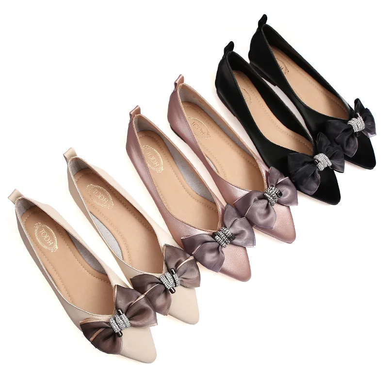 

fashion genuine leather shoes women designers bow pointed toe flats loafers women slip on shoes for women cute shoes zapatillas