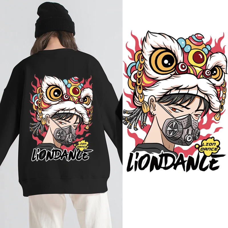 

Popular Chinese style lion dance boy heat transfer DIY decorative sweater street personality clothes new design ironing stickers