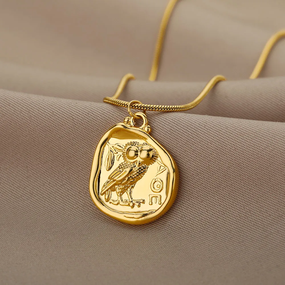 

Owl Charms Pendant Necklaces For Women Stainless Steel Color Vintage Animal Chain Choker Necklace Jewelry Accessories Gift