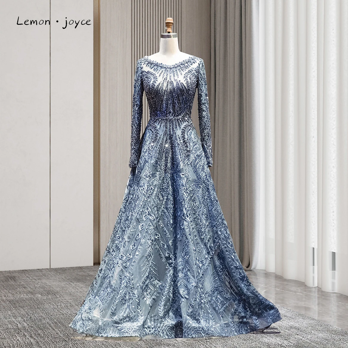 Длинные вечерние платья из Дубая с круглым вырезом и длинными рукавами 2020 |